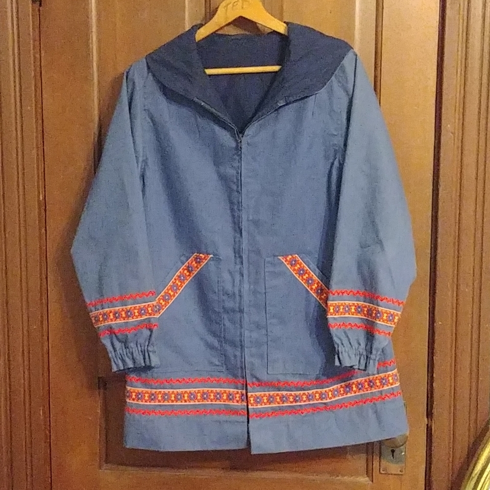 Vintage Denim-Like Jacket with Trim